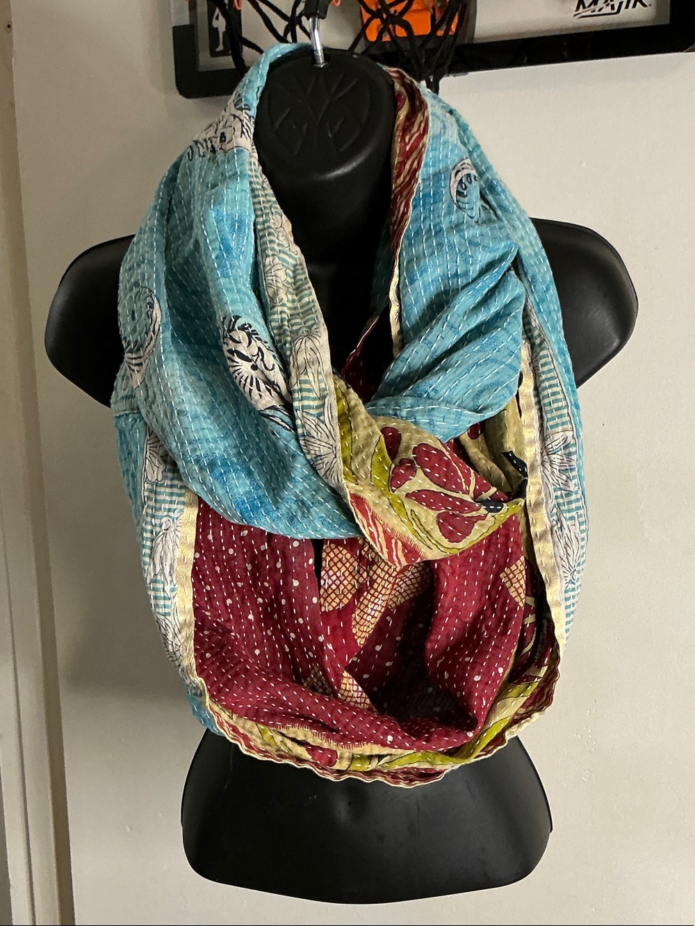 Cost Plus World Market Blue and Burgundy Reversible Infinity Scarf